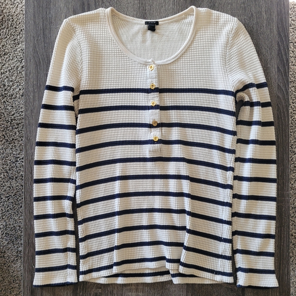 J. Crew Striped Waffle Knit Henley Top